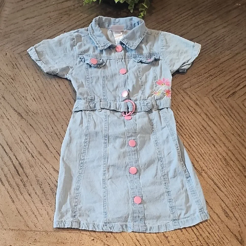 Stylish Denim Kids Dress Size 6 with Pink Accents